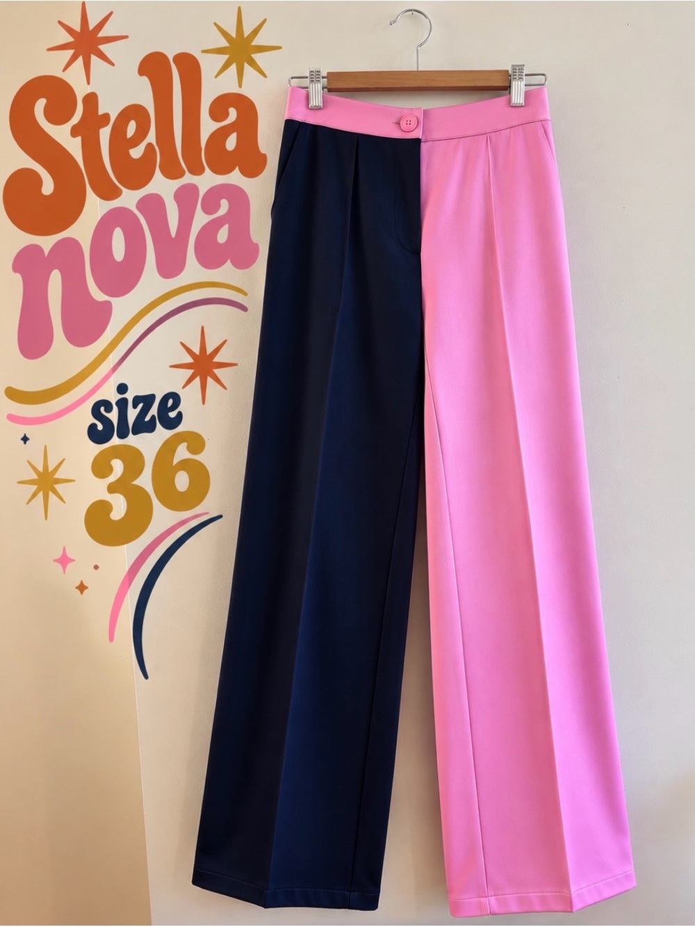 Stella Nova Two-Tone Wide Leg Pants - Pink & Navy